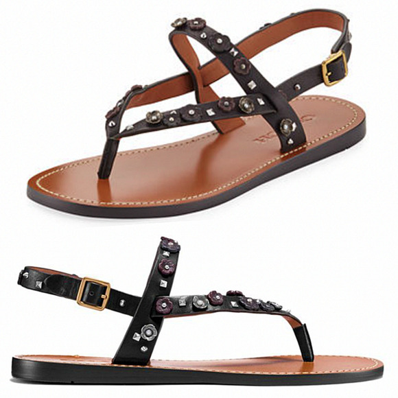 Coach black Leather Gladiator Flat Sandals 6 Black NWOT - Picture 1 of 6
